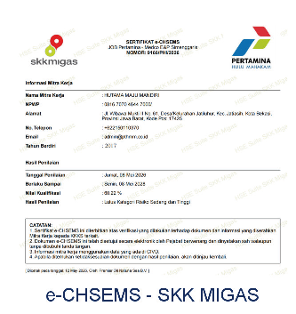 PT Hutama Maju Mandiri Certificate